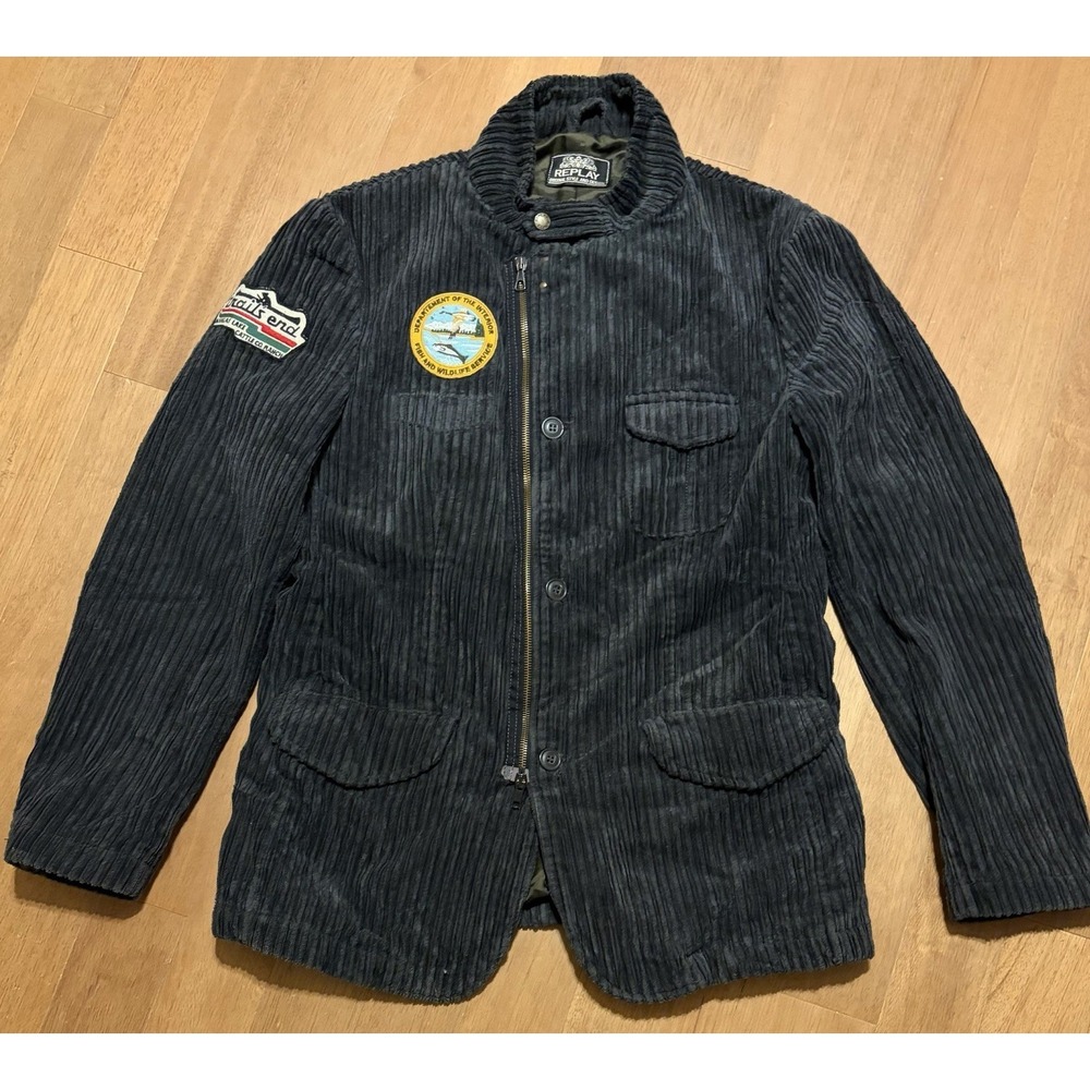 Vintage Replay Corduroy Field Coat Chore Patches Pockets Lined Large Cabincore